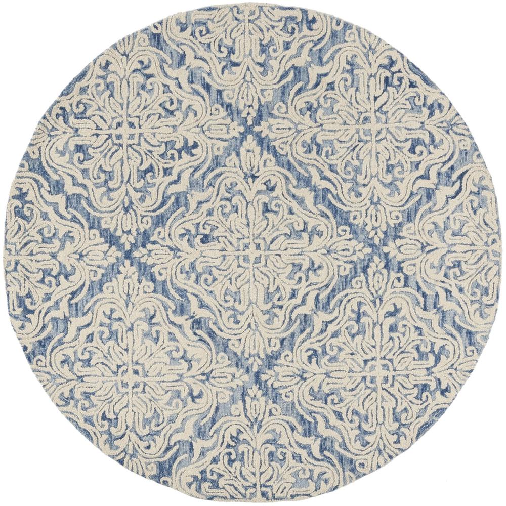 BLOSSOM, BLUE / IVORY, 6' X 6' Round, Area Rug, BLM103M-6R. Picture 1