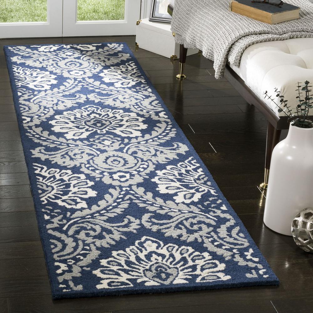 BLOSSOM, NAVY / IVORY, 2'-3" X 8', Area Rug. The main picture.