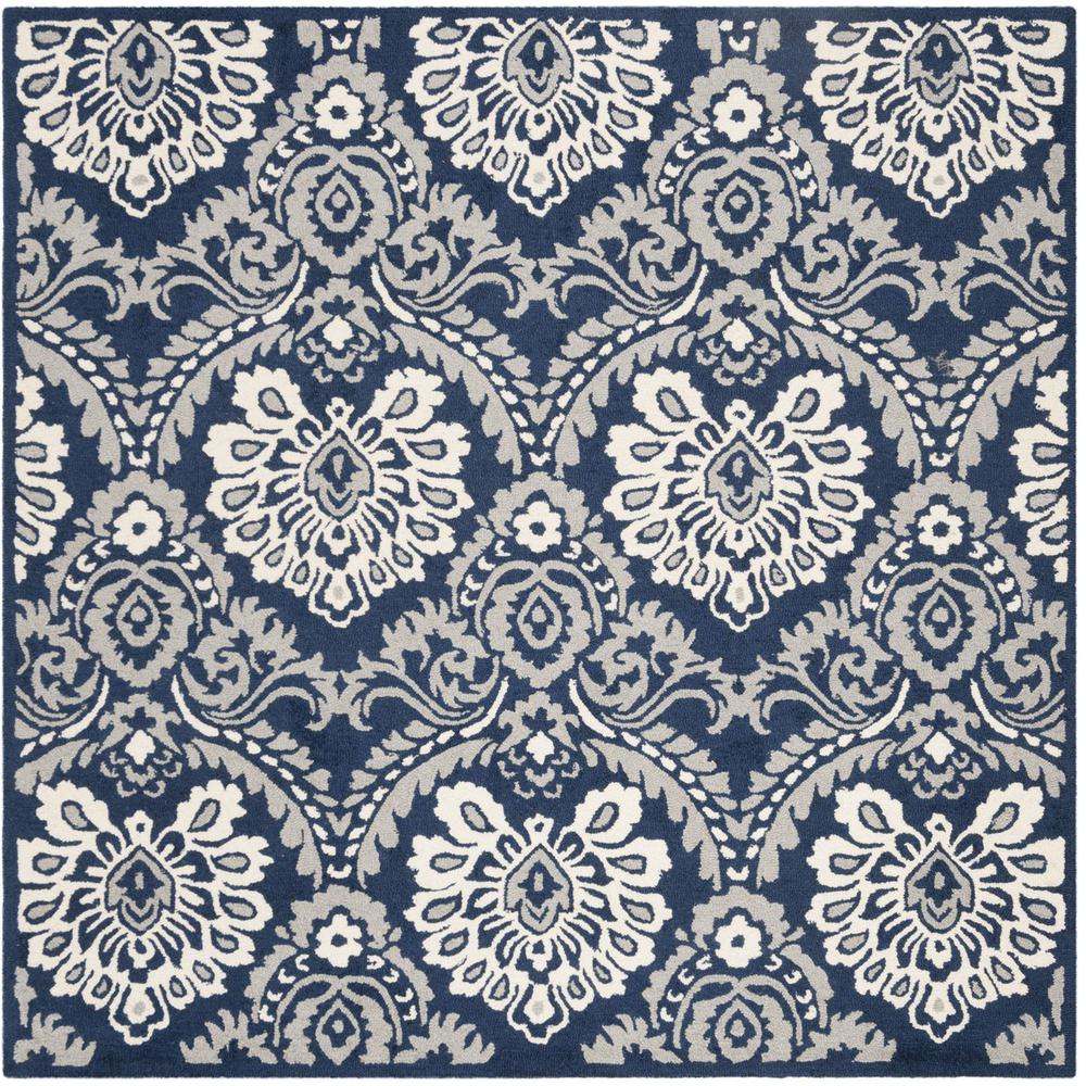BLOSSOM, NAVY / IVORY, 6' X 6' Square, Area Rug. Picture 1
