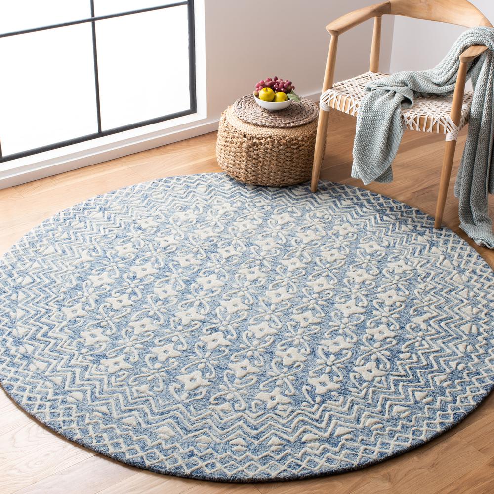BLOSSOM, BLUE / IVORY, 6' X 6' Round, Area Rug, BLM114M-6R. Picture 3