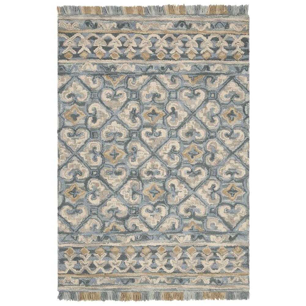 BLOSSOM, LIGHT BEIGE / BLUE, 4' X 6', Area Rug. Picture 1