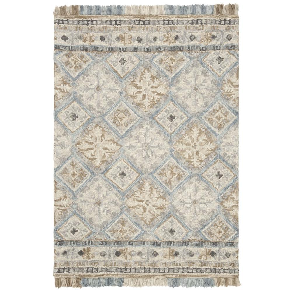 BLOSSOM, BEIGE / LIGHT BLUE, 4' X 6', Area Rug. Picture 1