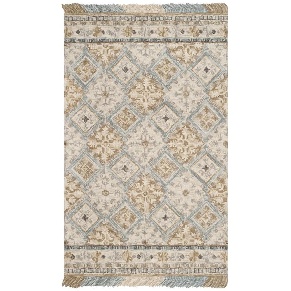 BLOSSOM, BEIGE / LIGHT BLUE, 5' X 8', Area Rug. Picture 1