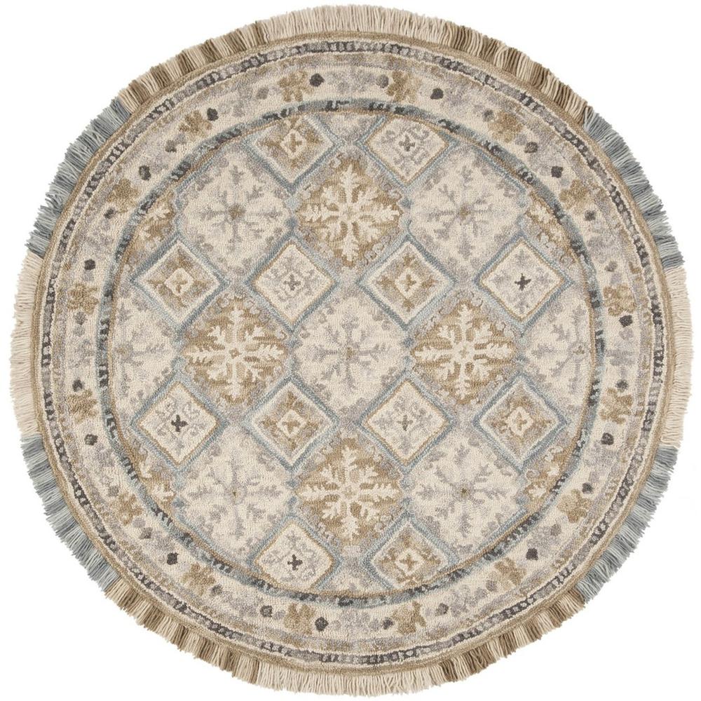 BLOSSOM, BEIGE / LIGHT BLUE, 6' X 6' Round, Area Rug. Picture 1