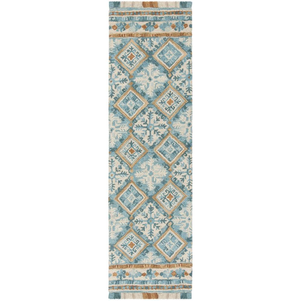 BLOSSOM, IVORY / TEAL, 2'-3" X 8', Area Rug. Picture 1
