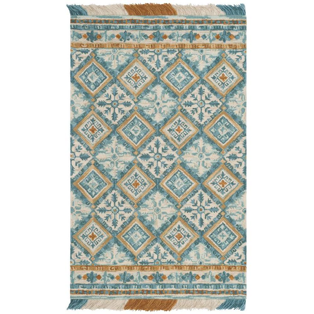 BLOSSOM, IVORY / TEAL, 5' X 8', Area Rug. Picture 1