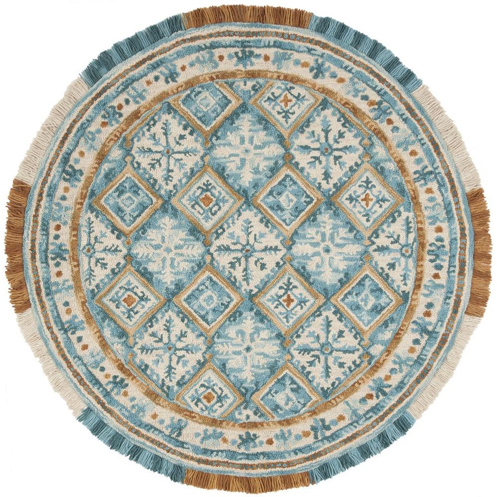BLOSSOM, IVORY / TEAL, 6' X 6' Round, Area Rug. The main picture.