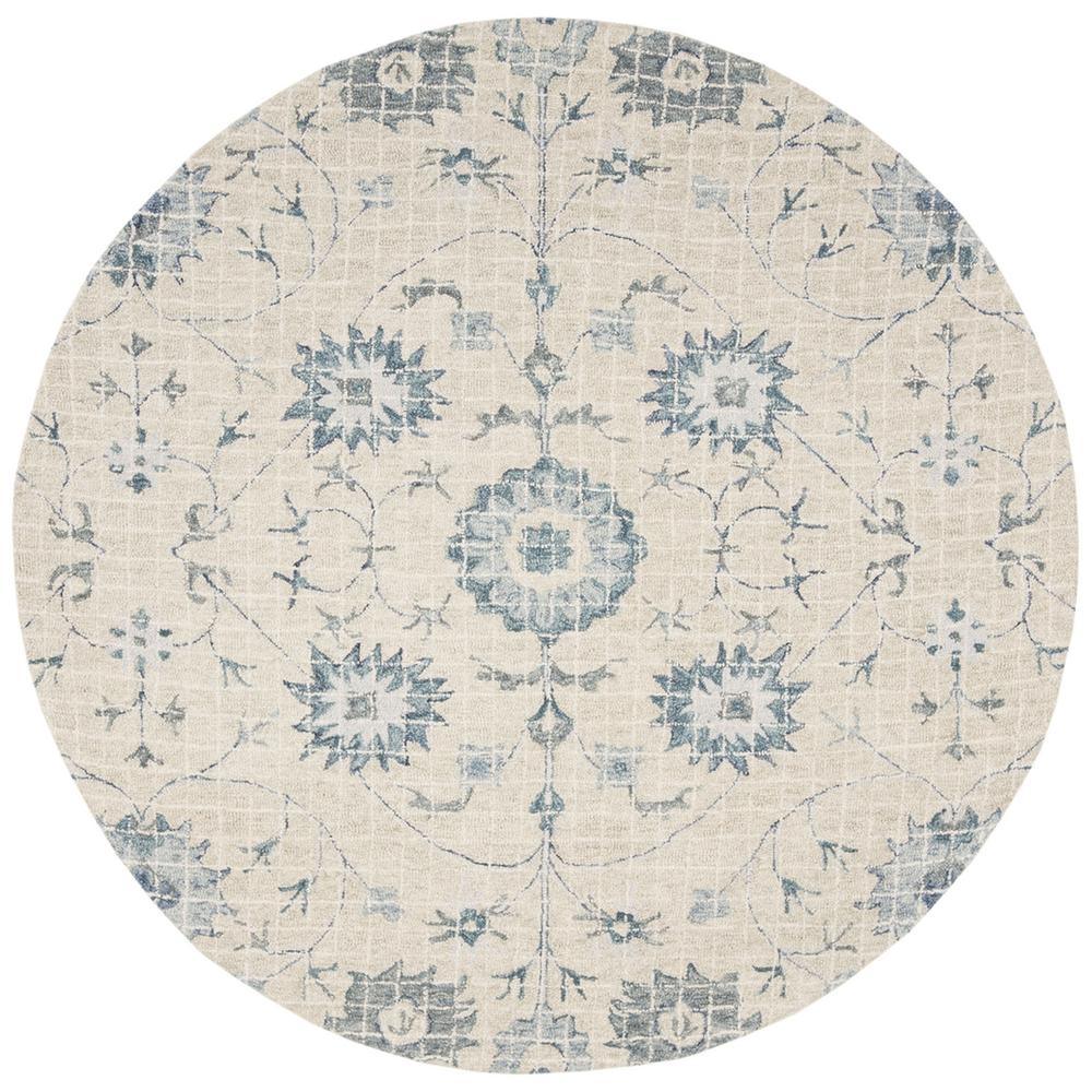 BLOSSOM, SILVER / BLUE, 6' X 6' Round, Area Rug. The main picture.