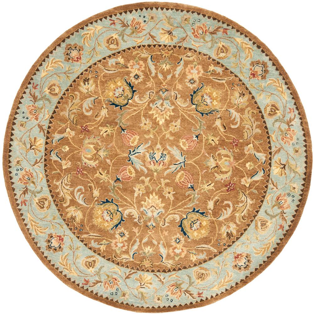 BERGAMA, BROWN / BLUE, 4' X 4' Round, Area Rug. Picture 1