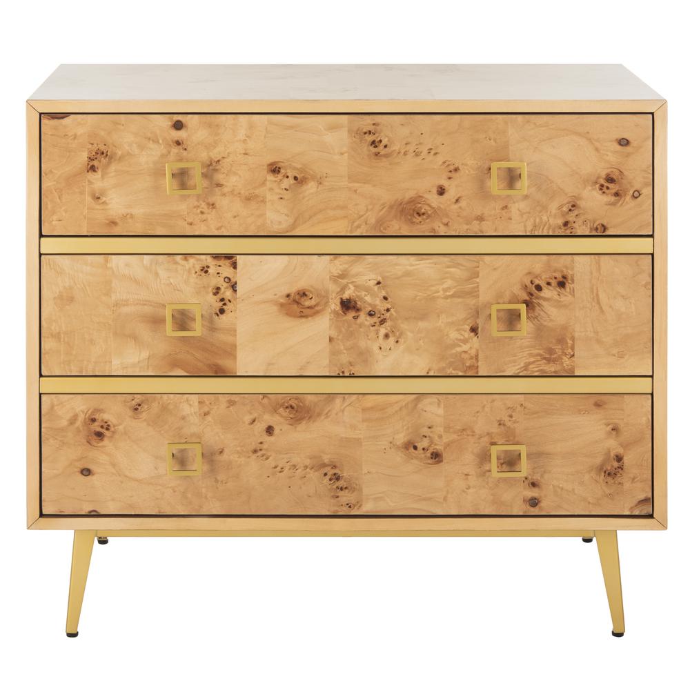 Katia 3 Drawer Chest, Natural/Gold. Picture 1