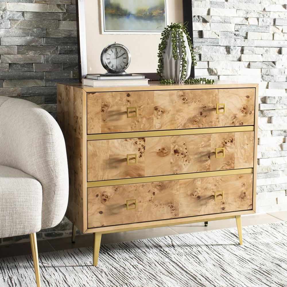 Katia 3 Drawer Chest, Natural/Gold. Picture 8