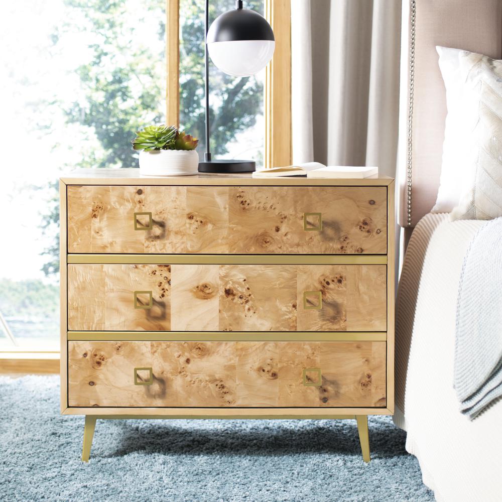 Katia 3 Drawer Chest, Natural/Gold. Picture 9
