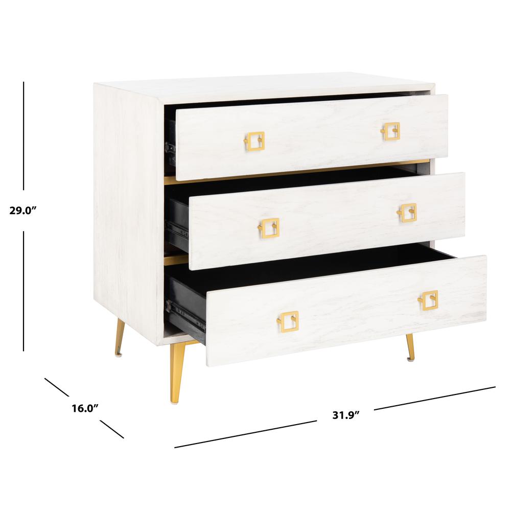 Katia 3 Drawer Chest, White Wash/Gold. Picture 6