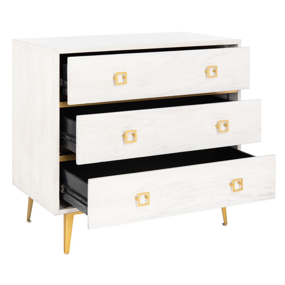 Katia 3 Drawer Chest, White Wash/Gold. Picture 11