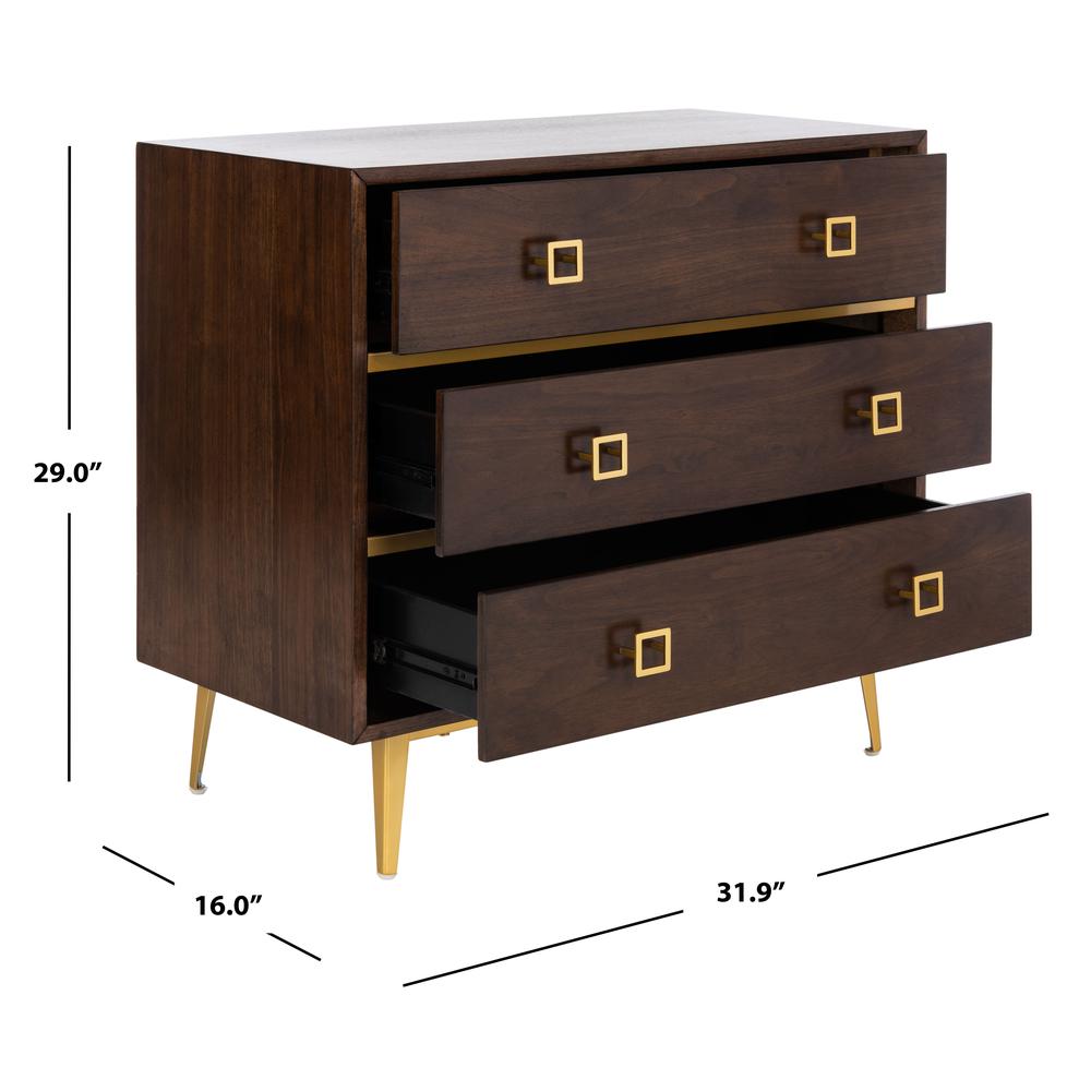 Katia 3 Drawer Chest, Walnut/Gold. Picture 6