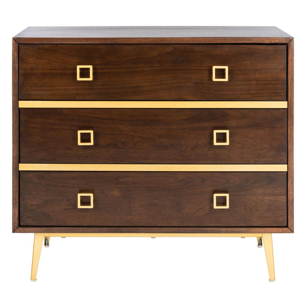 Katia 3 Drawer Chest, Walnut/Gold. Picture 1