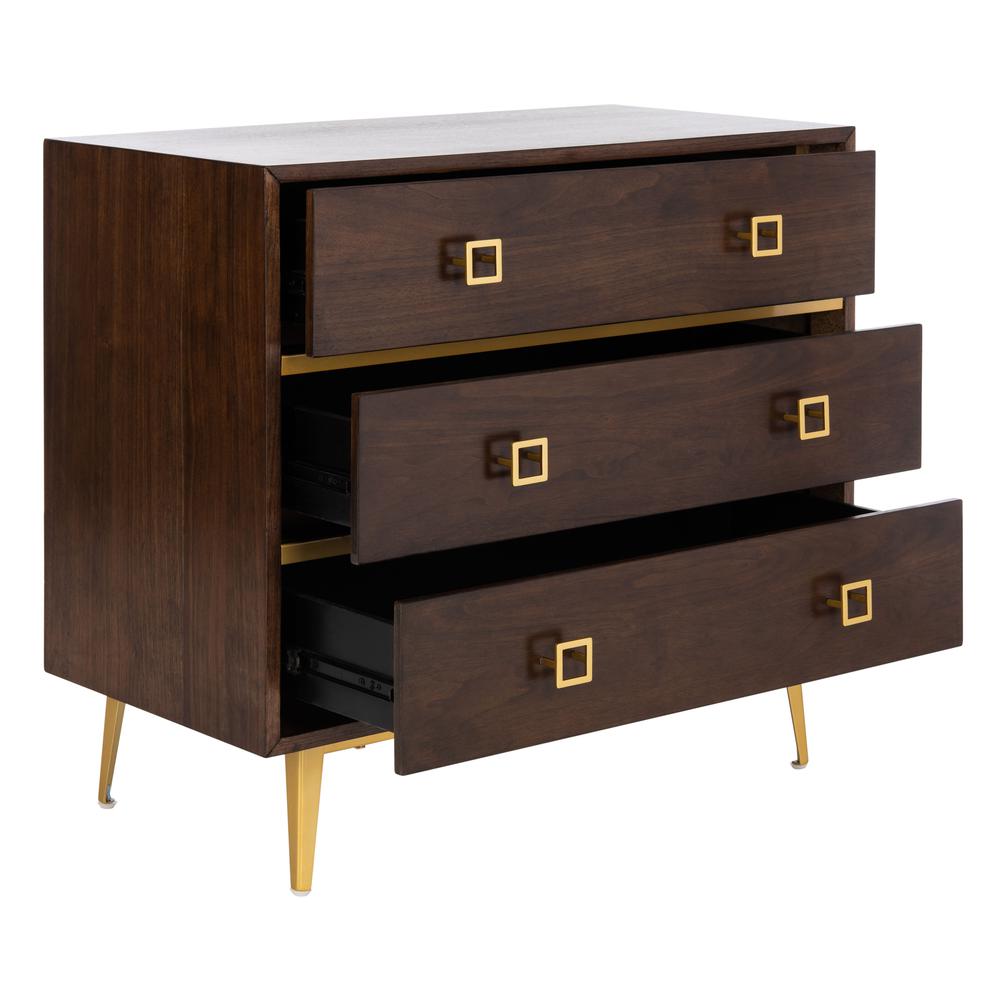 Katia 3 Drawer Chest, Walnut/Gold. Picture 11