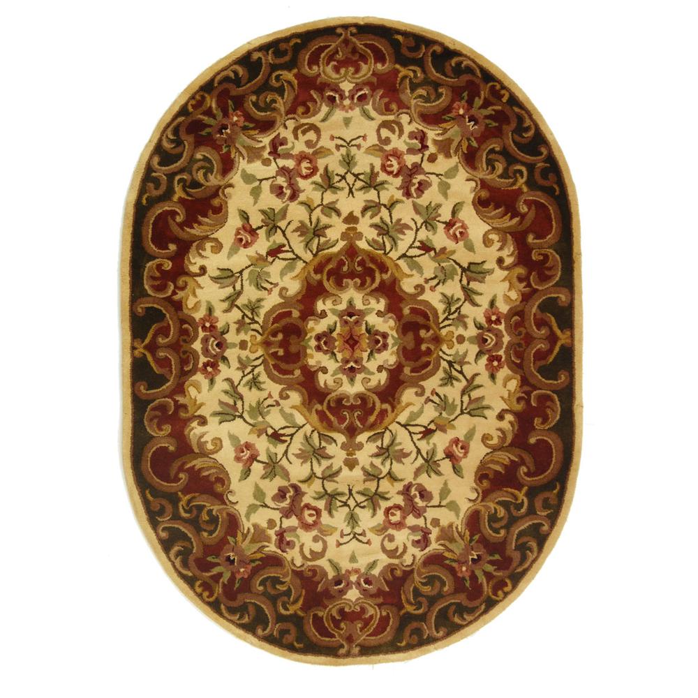 CLASSIC, IVORY / GREEN, 4'-6" X 6'-6" Oval, Area Rug. The main picture.