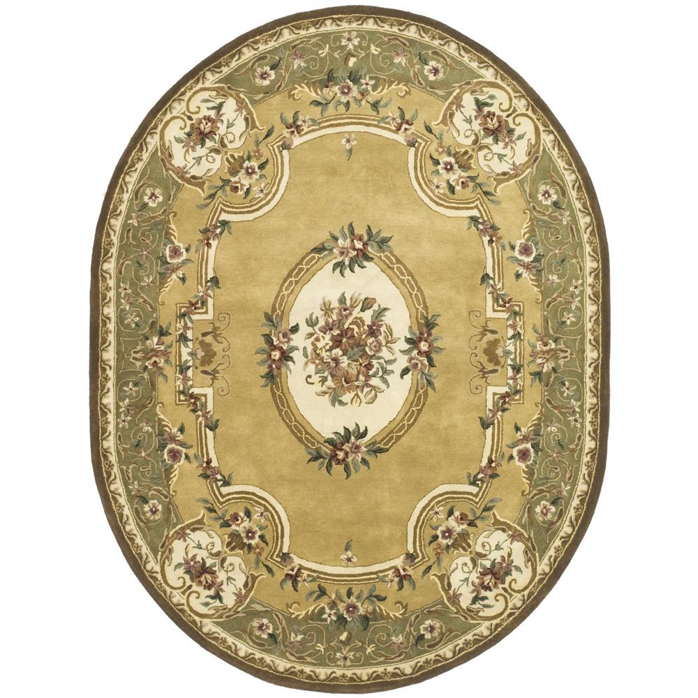 CLASSIC, LIGHT GOLD / GREEN, 4'-6" X 6'-6" Oval, Area Rug. The main picture.