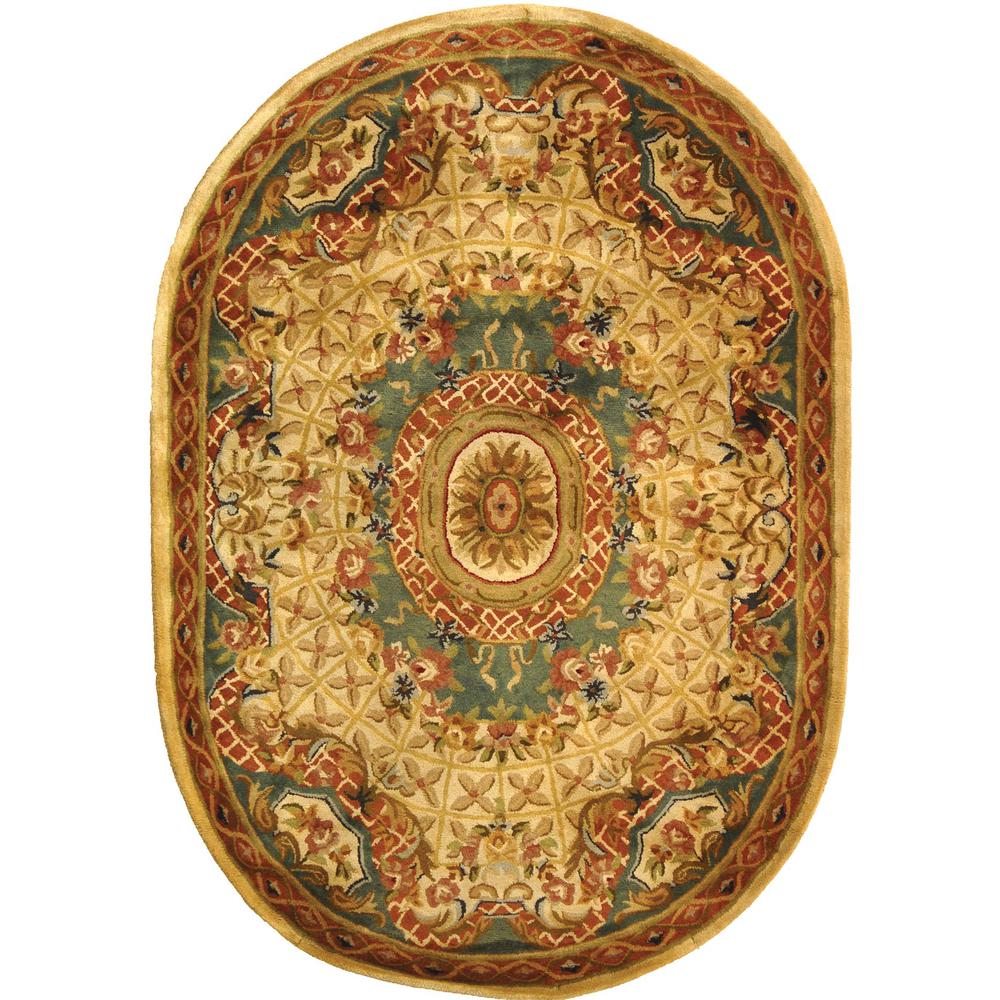 CLASSIC, IVORY / LIGHT BLUE, 4'-6" X 6'-6" Oval, Area Rug. Picture 1