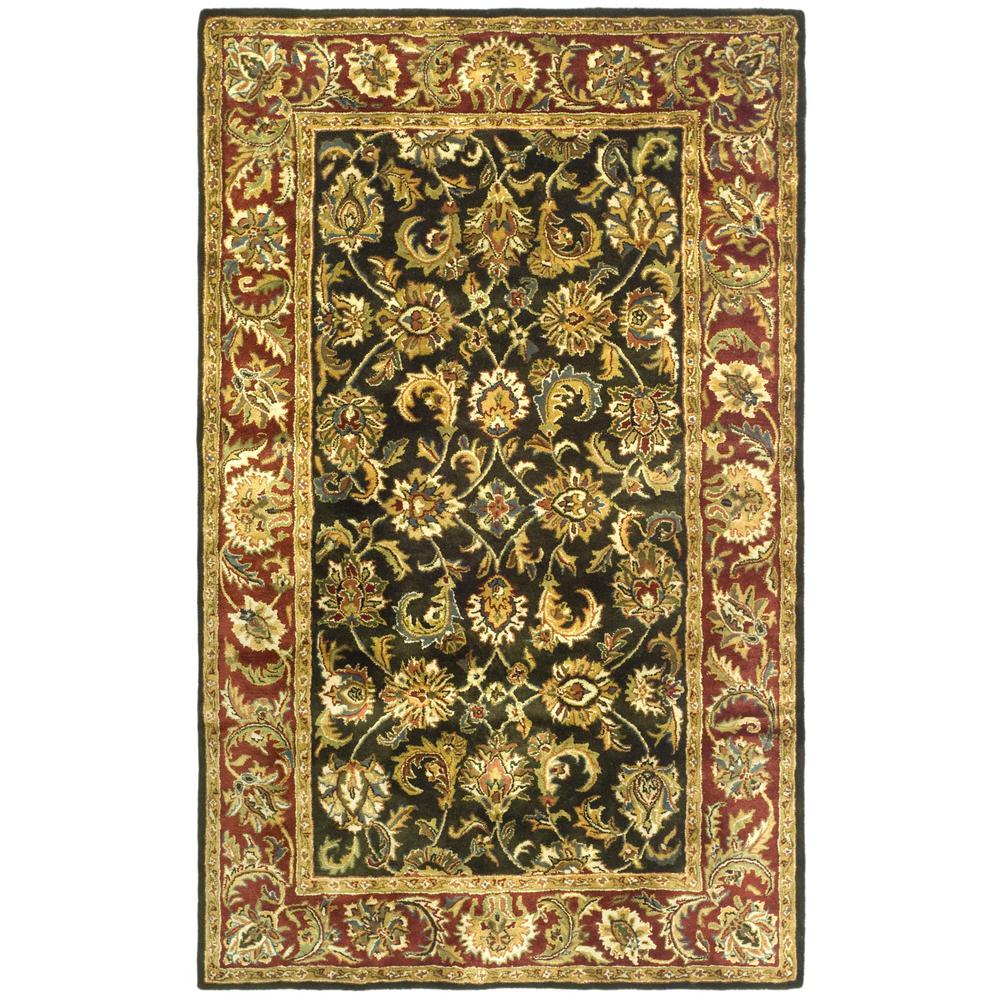 CLASSIC, DARK OLIVE / RED, 5' X 8', Area Rug. Picture 1