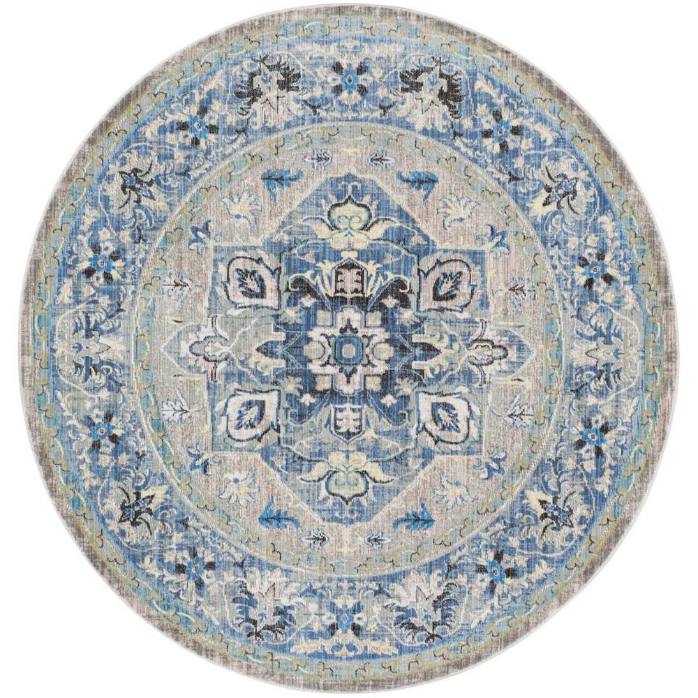 CLAREMONT, BLUE / LIGHT GREY, 6'-7" X 6'-7" Round, Area Rug. Picture 1