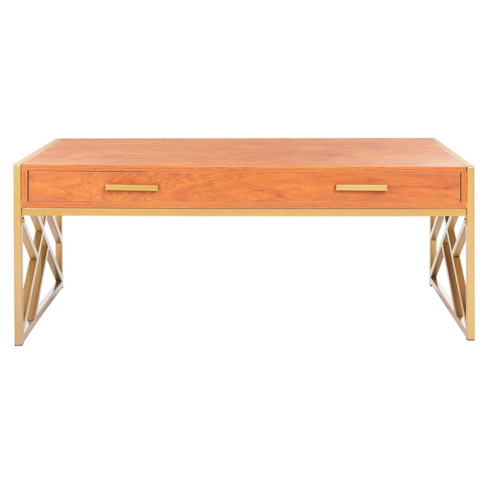 Elaine 2 Drawer Coffee Table, Natural/Gold. Picture 1
