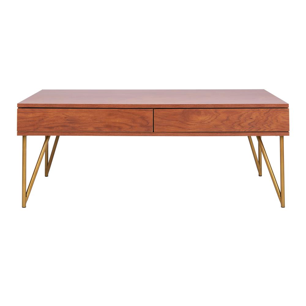 Pine Two Drawer Coffee Table, Natural/Gold. Picture 1