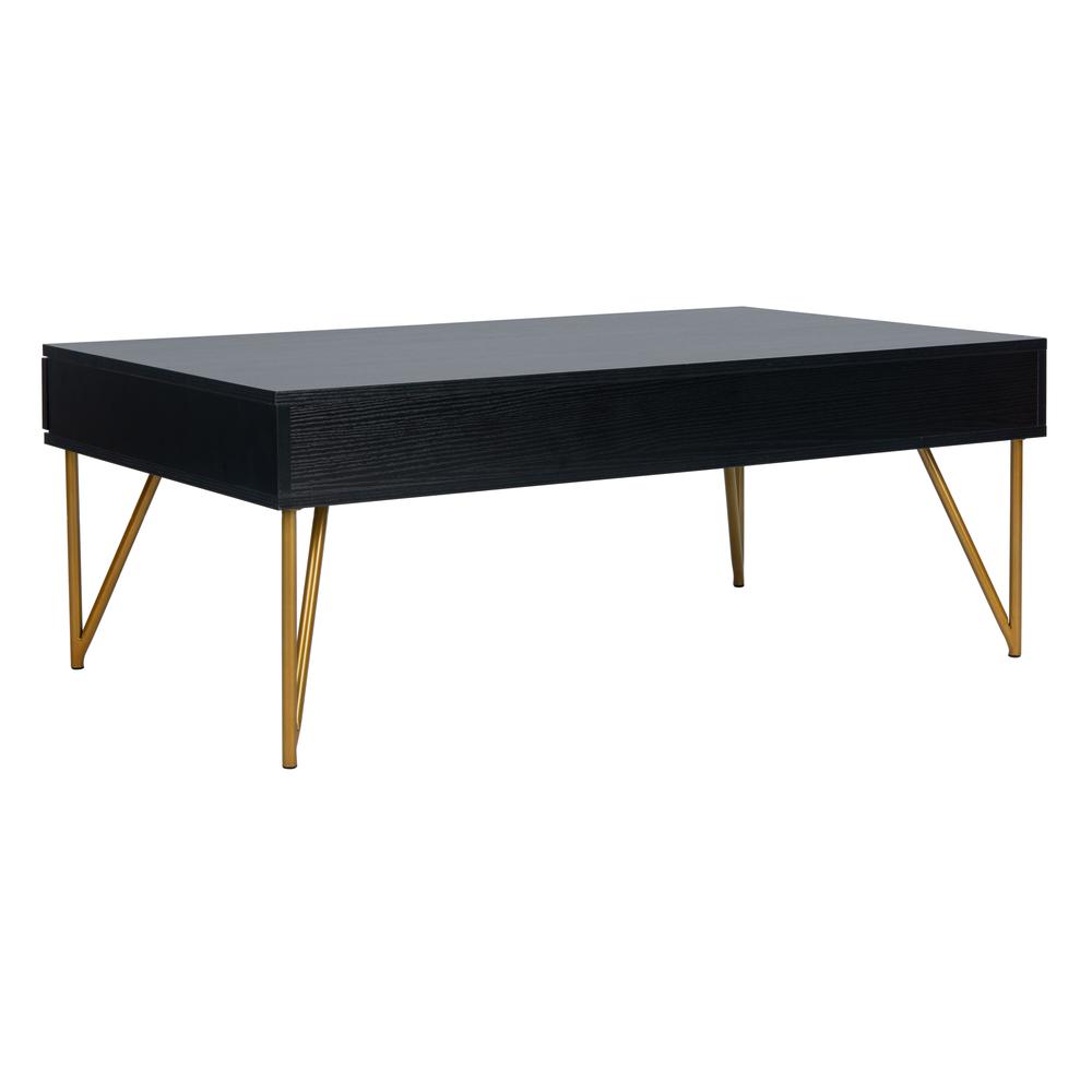 Pine Two Drawer Coffee Table, Black/Gold. Picture 3