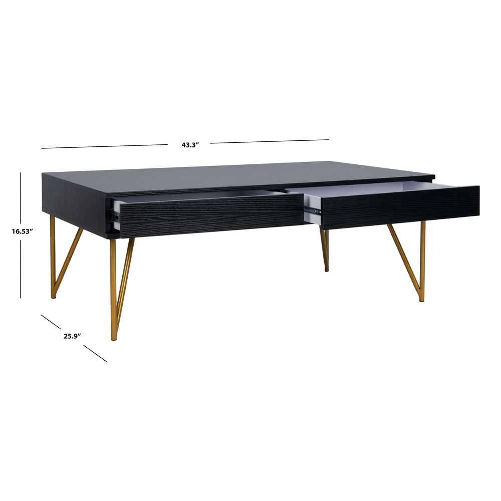 Pine Two Drawer Coffee Table, Black/Gold. Picture 5