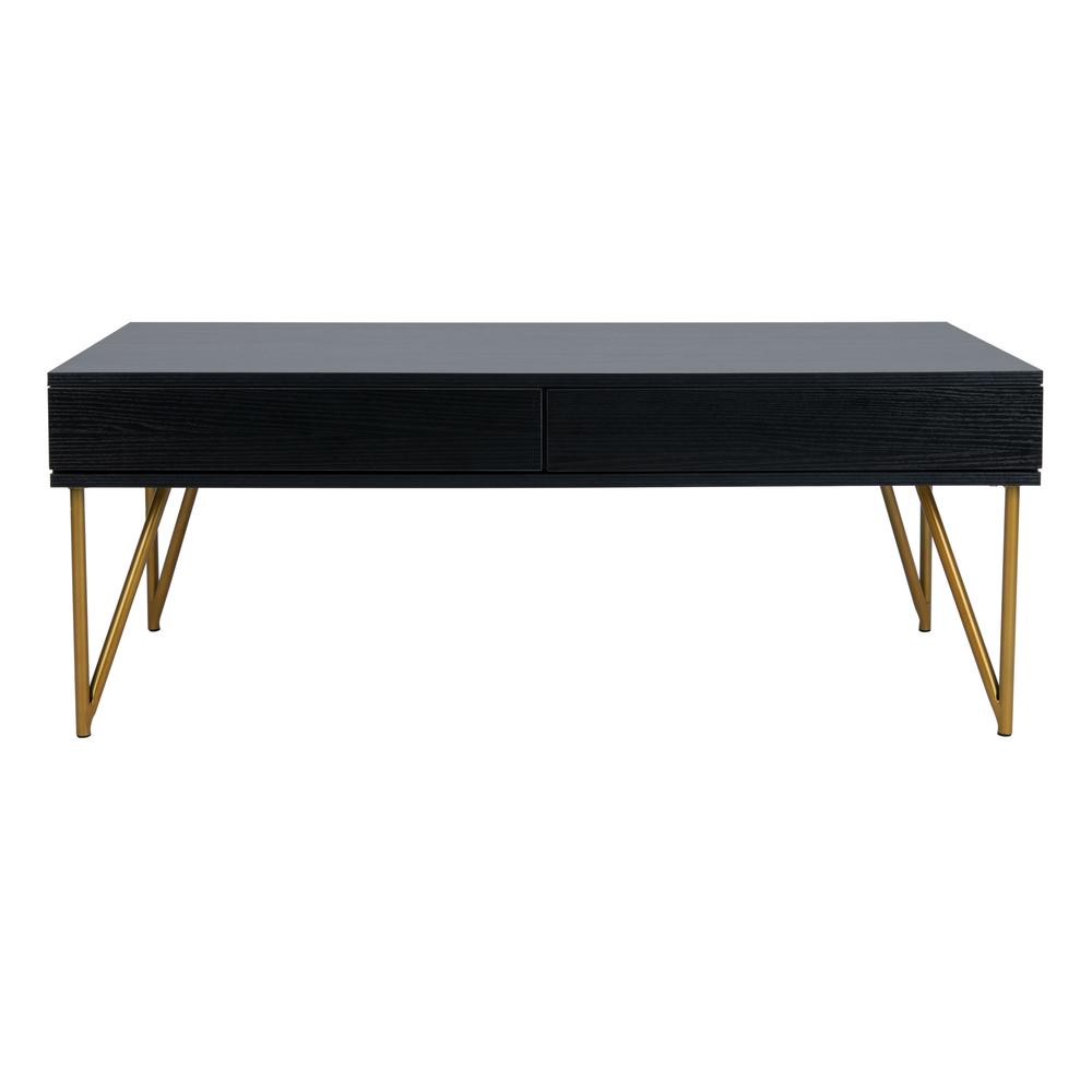 Pine Two Drawer Coffee Table, Black/Gold. Picture 1