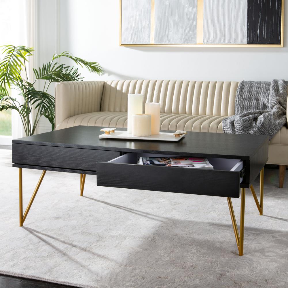 Pine Two Drawer Coffee Table, Black/Gold. Picture 7
