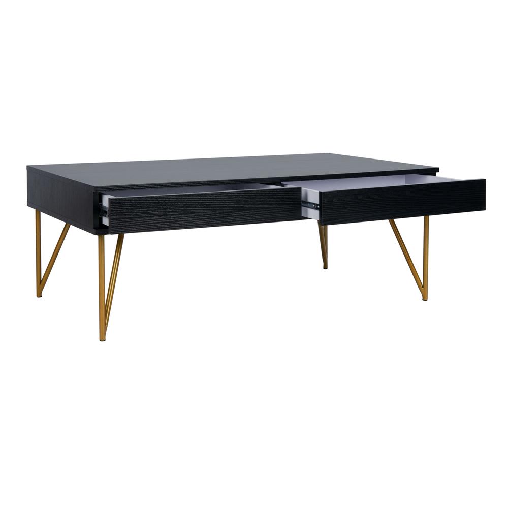 Pine Two Drawer Coffee Table, Black/Gold. Picture 9