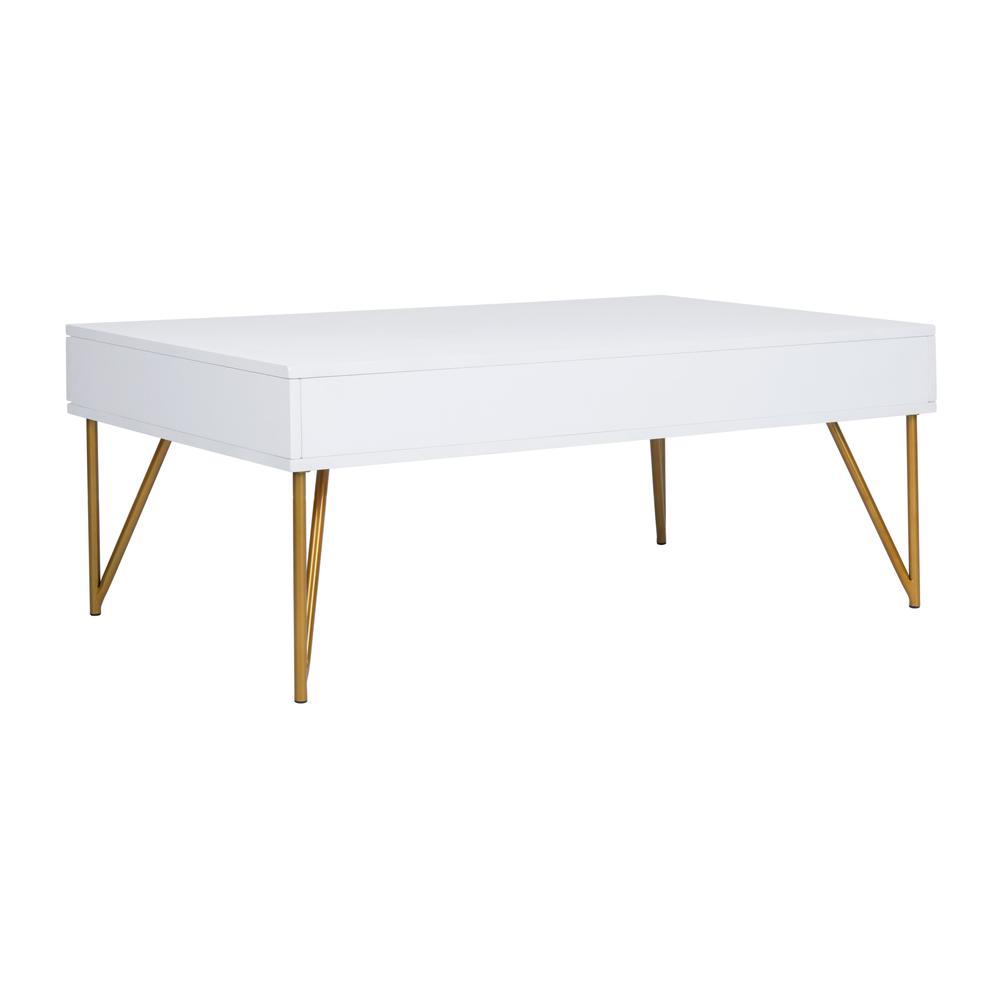Pine Two Drawer Coffee Table, White/Gold. Picture 3