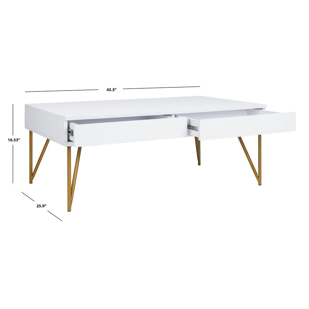 Pine Two Drawer Coffee Table, White/Gold. Picture 4