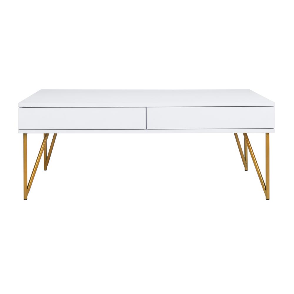 Pine Two Drawer Coffee Table, White/Gold. Picture 1