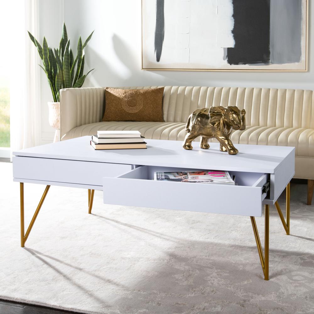 Pine Two Drawer Coffee Table, White/Gold. Picture 6