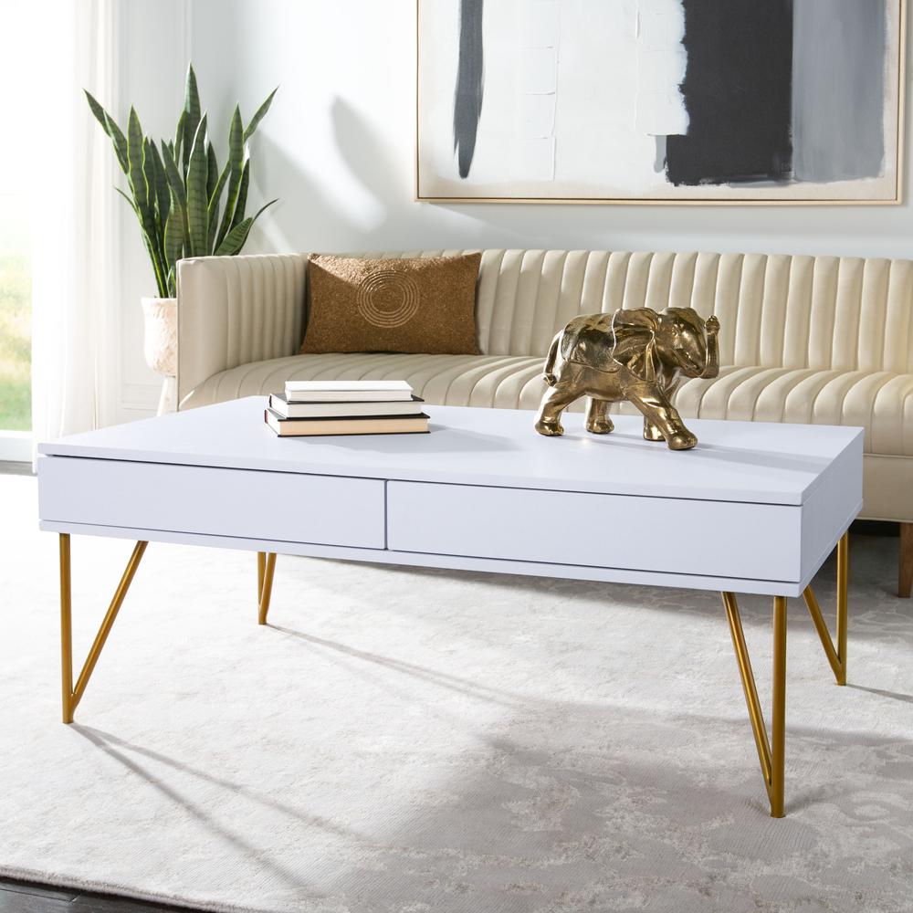 Pine Two Drawer Coffee Table, White/Gold. Picture 7