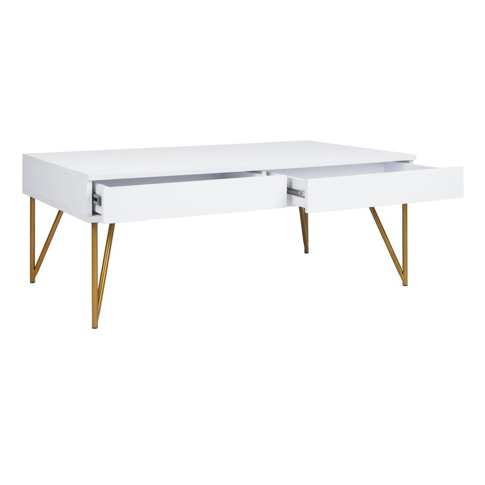 Pine Two Drawer Coffee Table, White/Gold. Picture 9