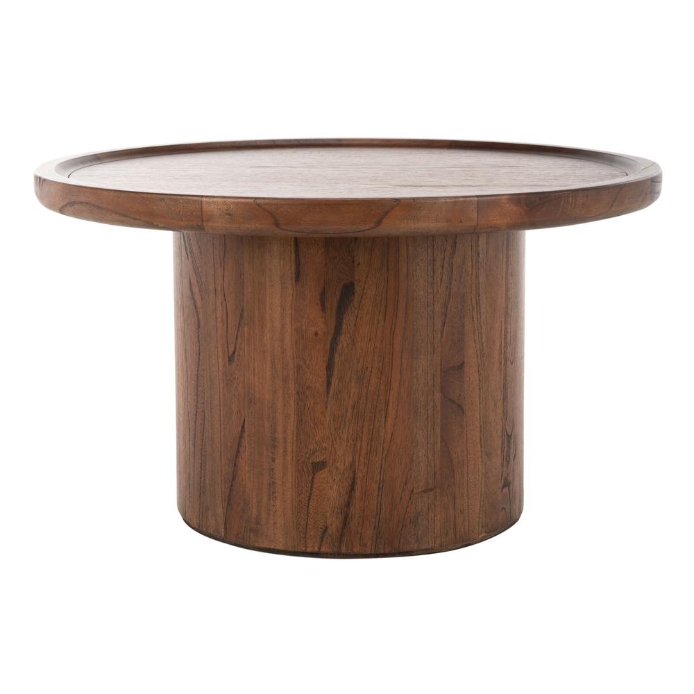 Devin Round Pedestal Coffee Table, Dark Brown. Picture 1