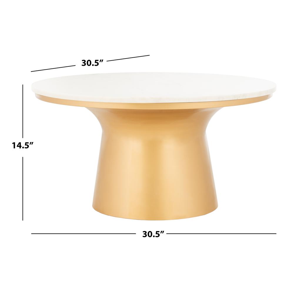 Mila Pedestal Coffee Table, White Marble/Brass. Picture 3