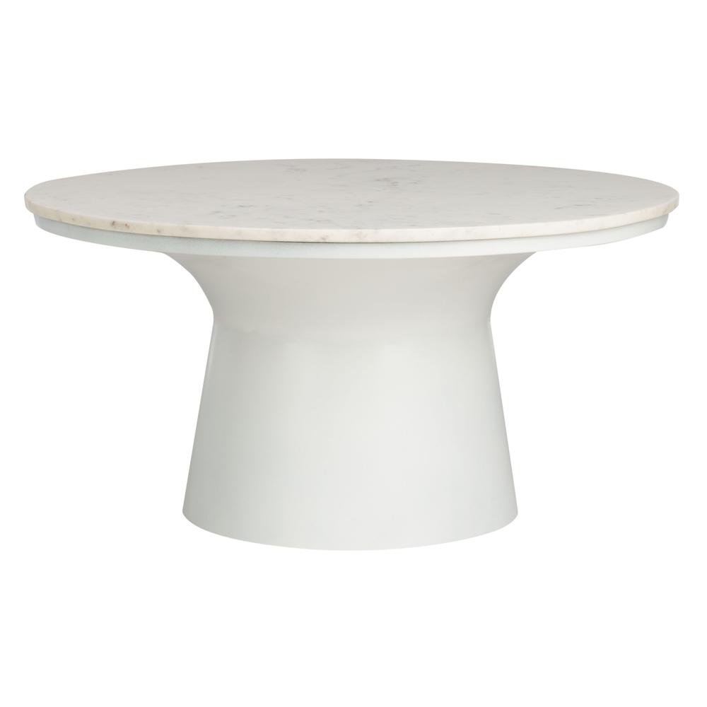 Mila Pedestal Coffee Table, White Marble/White. Picture 1