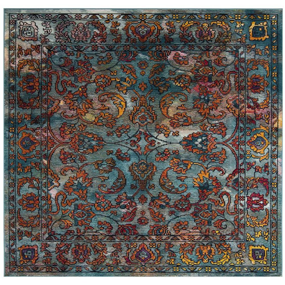 CRYSTAL, LIGHT BLUE / ORANGE, 7' X 7' Square, Area Rug, CRS515A-7SQ. Picture 1