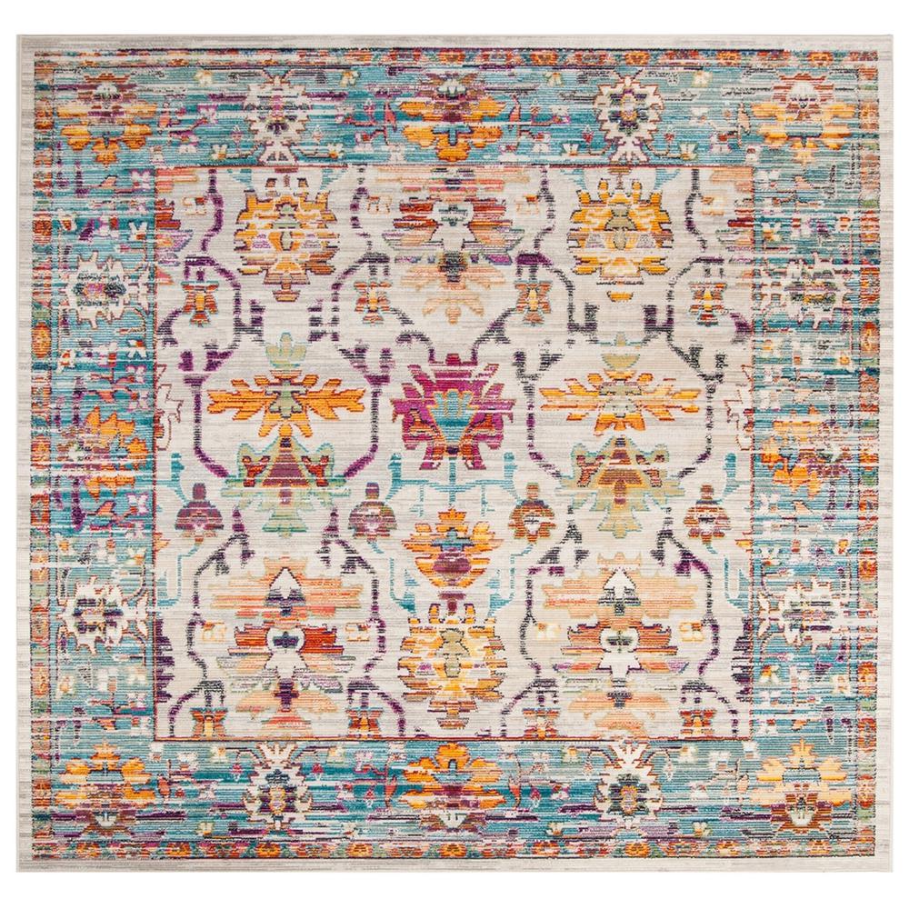 CRYSTAL, CREAM / TEAL, 7' X 7' Square, Area Rug. Picture 1