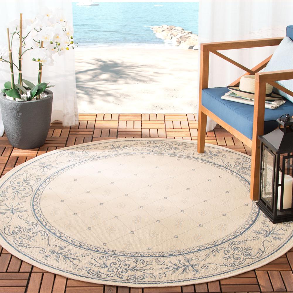COURTYARD, NATURAL / BLUE, 5'-3" X 5'-3" Round, Area Rug, CY2326-3101-5R. Picture 4