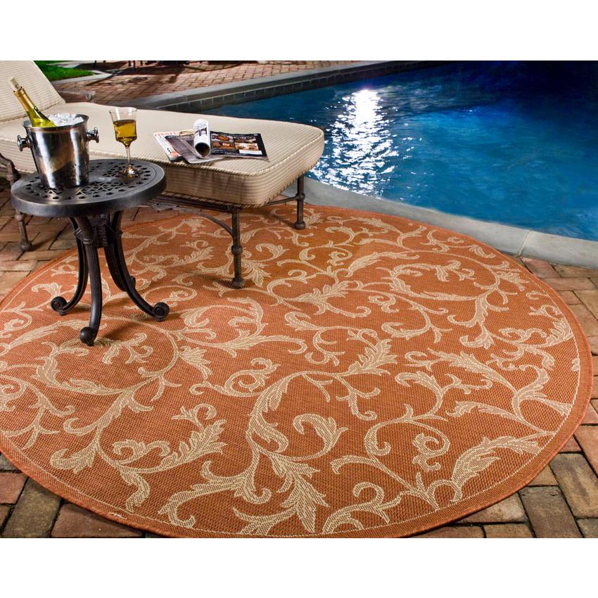 COURTYARD, TERRACOTTA / NATURAL, 6'-7" X 6'-7" Round, Area Rug, CY2653-3202-7R. Picture 1