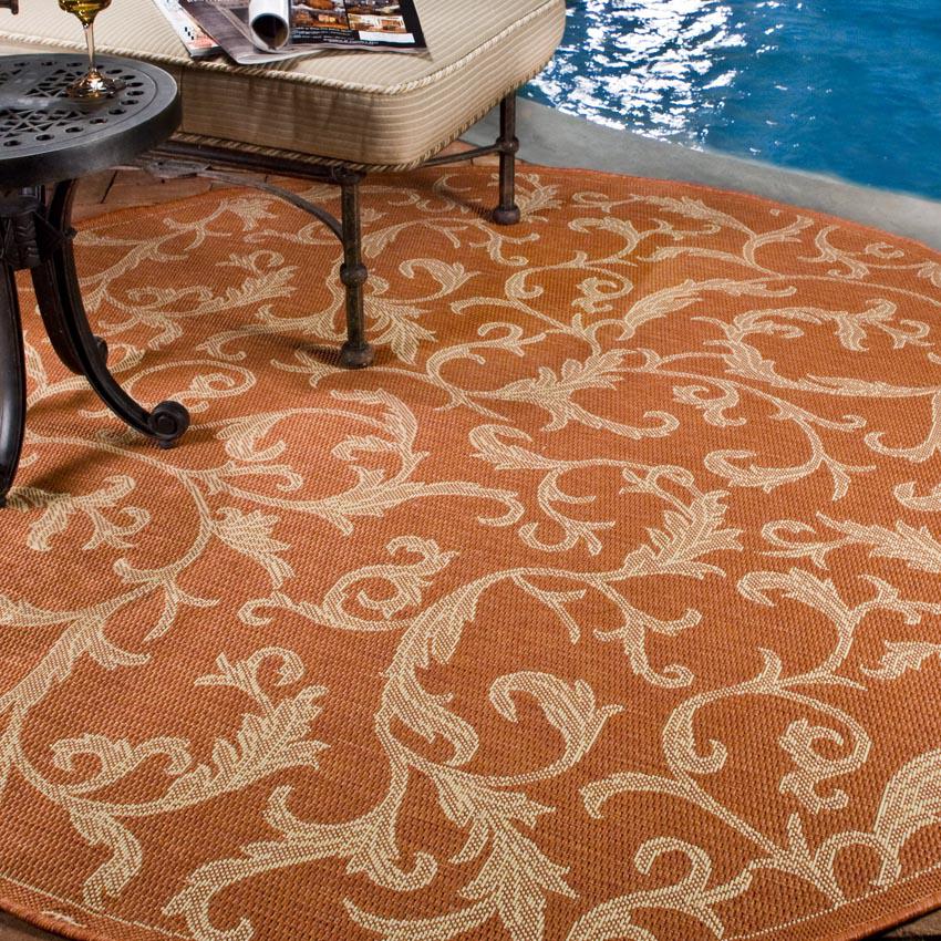 COURTYARD, TERRACOTTA / NATURAL, 6'-7" X 6'-7" Round, Area Rug, CY2653-3202-7R. Picture 2