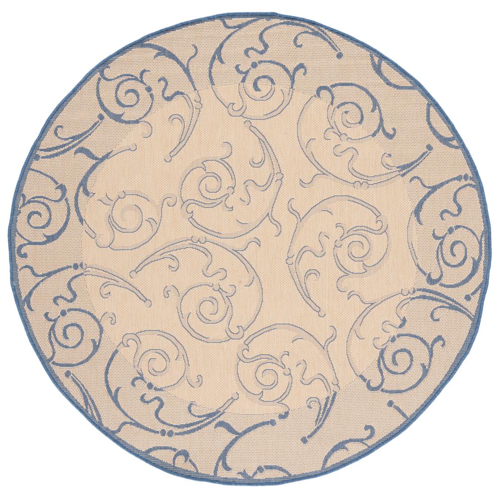 COURTYARD, NATURAL / BLUE, 6'-7" X 6'-7" Round, Area Rug, CY2665-3101-7R. Picture 1