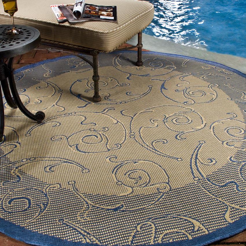 COURTYARD, NATURAL / BLUE, 6'-7" X 6'-7" Round, Area Rug, CY2665-3101-7R. Picture 2