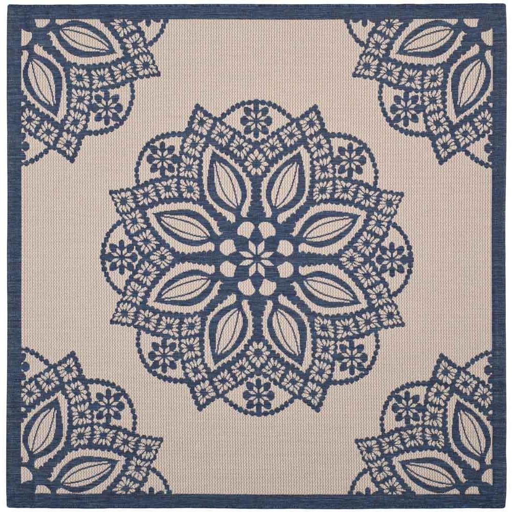 COURTYARD, BEIGE / NAVY, 6'-7" X 6'-7" Square, Area Rug. Picture 1